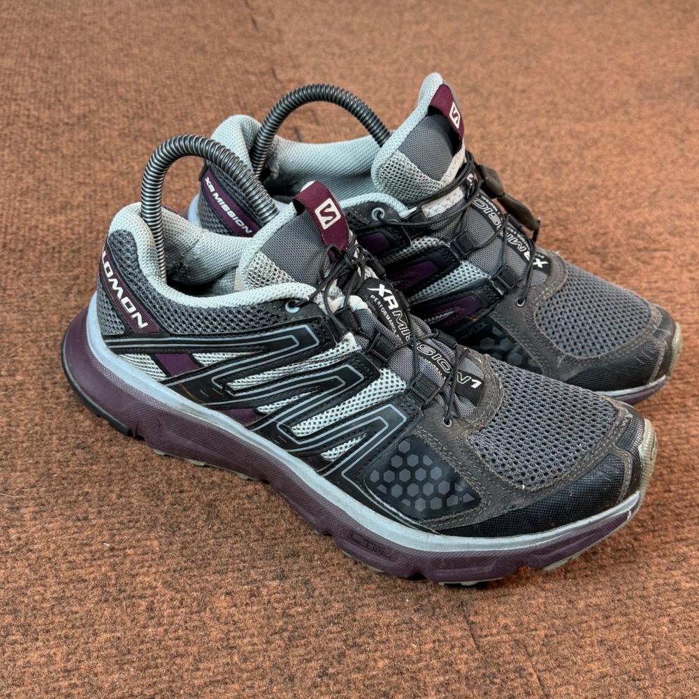 Salomon XR Mission Women 9.5 Trail Running Shoes Grey Purple 405149 Hiking Shoes